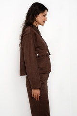 Faux Suede Jacket With PU Collar