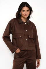 Faux Suede Jacket With PU Collar