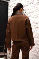 Faux Suede Jacket With PU Collar