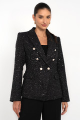 Sequin Tweed Double Breasted Blazer