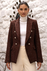 Sequin Tweed Double Breasted Blazer