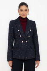 Sequin Tweed Double Breasted Blazer