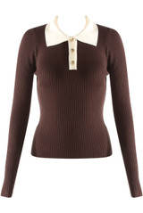 Fine Knit Contrast Collar Top
