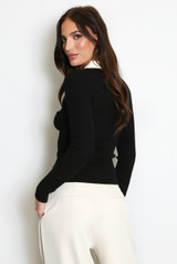Fine Knit Contrast Collar Top