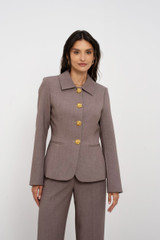 Embossed Button Tailored Blazer With Collar