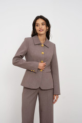 Embossed Button Tailored Blazer With Collar