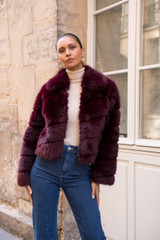 Diagonal Panel Faux Fur Jacket