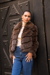 Diagonal Panel Faux Fur Jacket