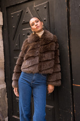 Diagonal Panel Faux Fur Jacket