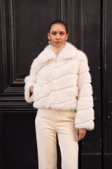 Diagonal Panel Faux Fur Jacket