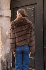 Diagonal Panel Faux Fur Jacket