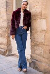 Diagonal Panel Faux Fur Jacket