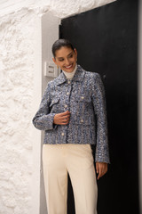 Navy Cross Hatch Sequin Blazer