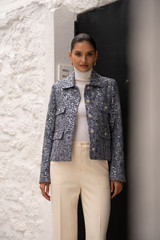 Navy Cross Hatch Sequin Blazer
