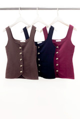 Fine Knit Square Neck Button Front Top