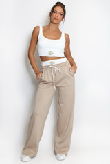 Casual Bralet and Trouser Set With Contrast Waistband 