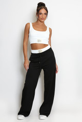 Casual Bralet and Trouser Set With Contrast Waistband 