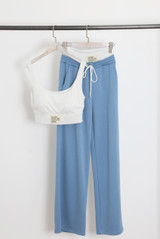 Casual Bralet and Trouser Set With Contrast Waistband 