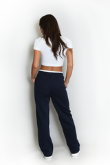 Contrast Waist Wide Leg Trousers