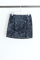 Navy Studded Leopard Print Mini Skirt