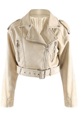 Faux Leather Belted Biker Jacket
