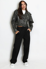 Faux Leather Belted Biker Jacket Faux Leather Belted Biker Jacket