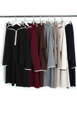 Contrast Piping Hooded Sweatshirt And Jogger Set