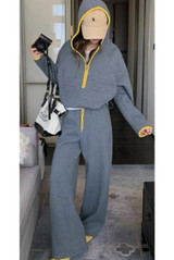 Contrast Piping Hooded Sweatshirt And Jogger Set
