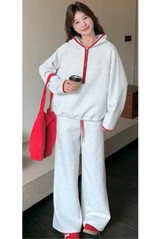 Contrast Piping Hooded Sweatshirt And Jogger Set