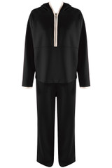 Contrast Piping Hooded Sweatshirt And Jogger Set