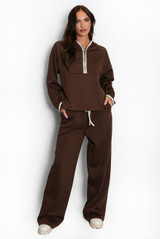 Contrast Piping Hooded Sweatshirt And Jogger Set