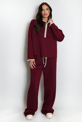 Contrast Piping Hooded Sweatshirt And Jogger Set