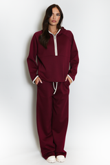 Contrast Piping Hooded Sweatshirt And Jogger Set