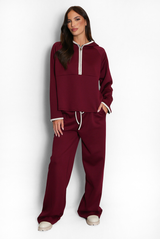 Contrast Piping Hooded Sweatshirt And Jogger Set