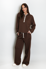 Contrast Piping Hooded Sweatshirt And Jogger Set