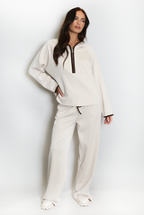 Contrast Piping Hooded Sweatshirt And Jogger Set