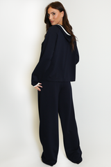 Contrast Piping Hooded Sweatshirt And Jogger Set