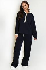 Contrast Piping Hooded Sweatshirt And Jogger Set
