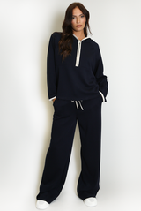 Contrast Piping Hooded Sweatshirt And Jogger Set