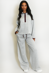 Contrast Piping Hooded Sweatshirt And Jogger Set