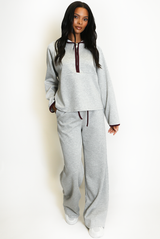 Contrast Piping Hooded Sweatshirt And Jogger Set