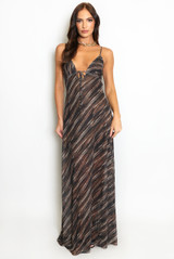 Printed Mesh Cut Out Back Maxi Dress