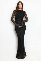Sheer Sleeve Lace Ruched Maxi Dress