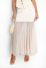 Panelled Mesh Hem Maxi Skirt