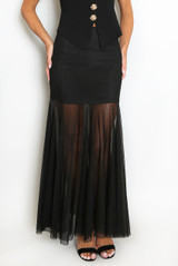 Panelled Mesh Hem Maxi Skirt