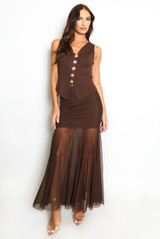 Panelled Mesh Hem Maxi Skirt