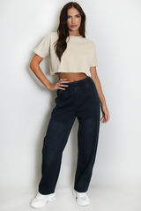 Denim Tapered Wide Leg Trousers 
