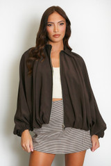 Lightweight Balloon Sleeve Bomber Jacket