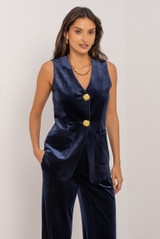 Velvet V Neck Waistcoat with Statement Buttons