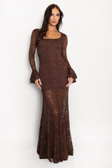 Lace Flare Cuffs Maxi Dress